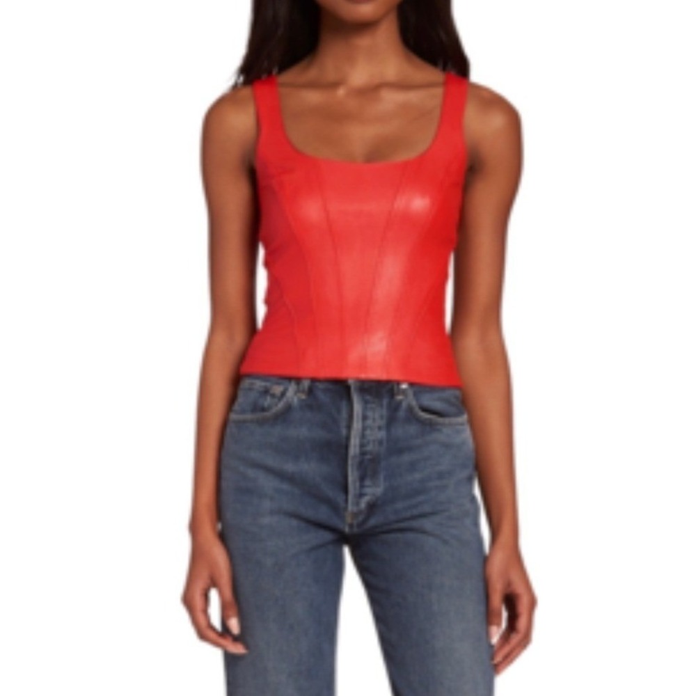 Amanda Uprichard Pittito Top Womens XS Red Vegan Leather Corset Tank Bustier